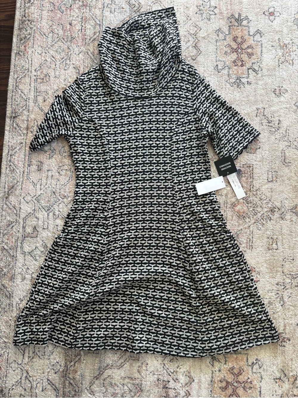 Signature by Robbie Bee Black & White Mini Turtleneck Fit-and-Flare Dress